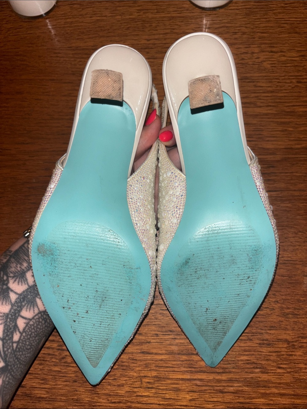 Betsey Johnson Ivory Beaded Pointed-Toe Slingback Heels - Picture 3 of 3